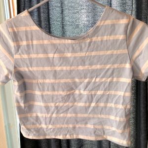 Romwe Blue & White Striped Crop Top